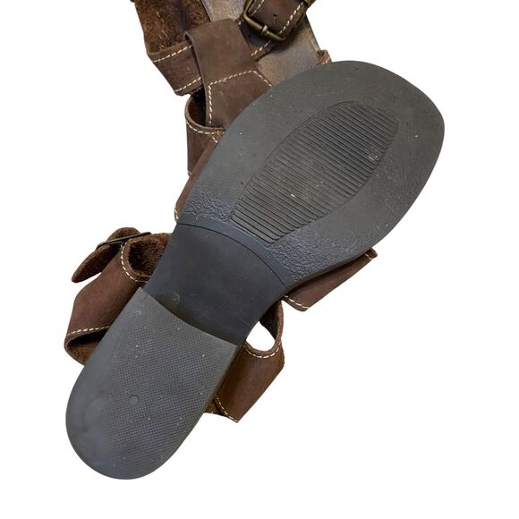Vintage Y2K Chunky Sandals Women 8.5 Brown Leather Block Heel Open Toe Stitched - Picture 7 of 10